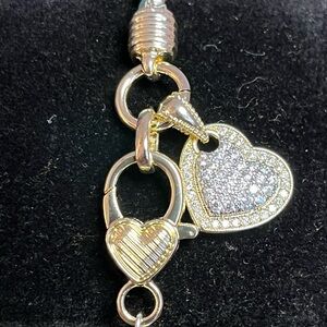 Gold and Silver Two-Tone Heart Charm Bracelet 7”
